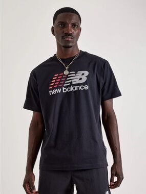 New Balance Black Short-Sleeve Logo Tee with Red Accent
